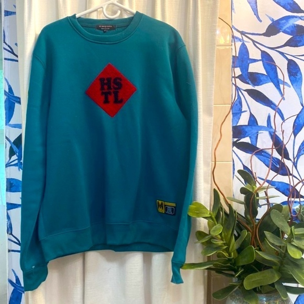 Men’s M. Society by Bad City Green & Red Hustle Crewneck Long Sleeve Sweatshirt